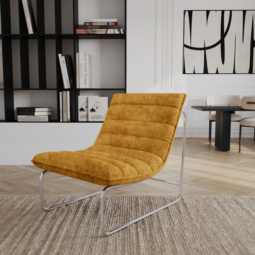 Fauteuil de salon velours texturé moutarde