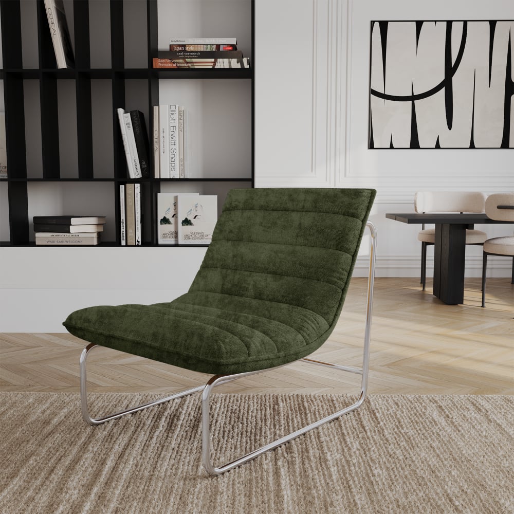Fauteuil de salon en velours texturé kaki