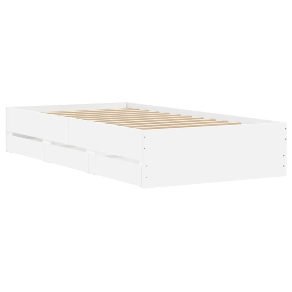 Lit simple avec tiroirs sans matelas bois blanc 90x190 cm