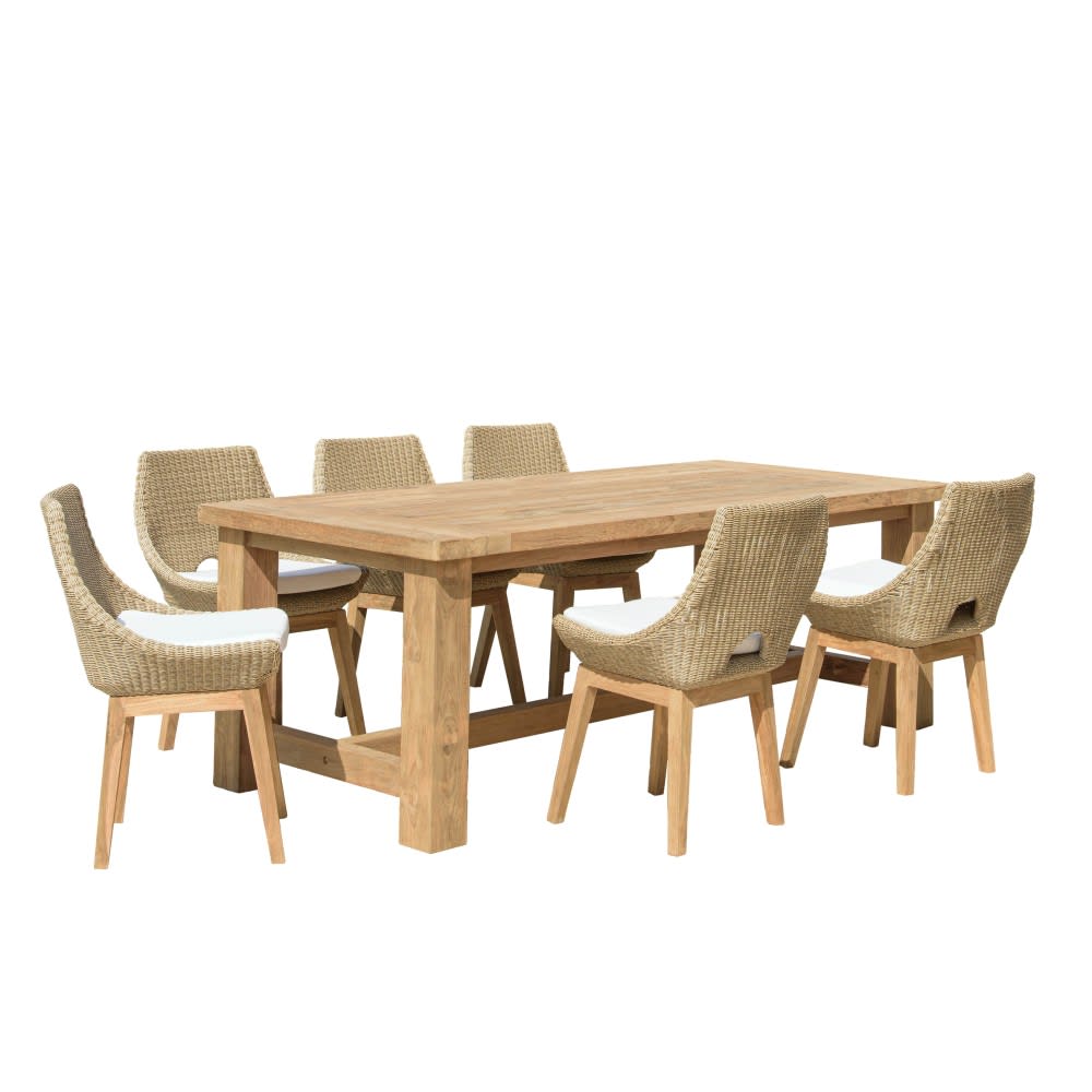 Salon de jardin teck recyclé rotin synthétique 6/8 personnes