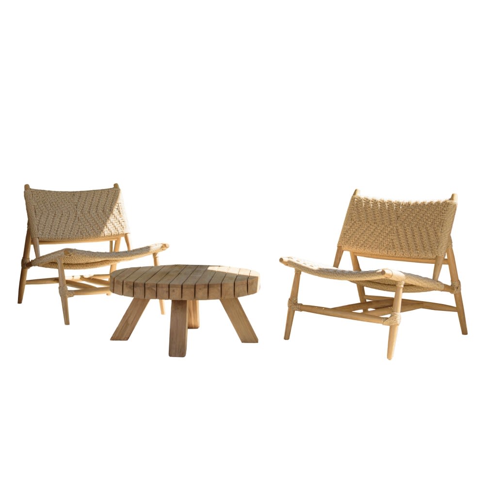 Salon de jardin teck recyclé rotin synthétique 2 personnes