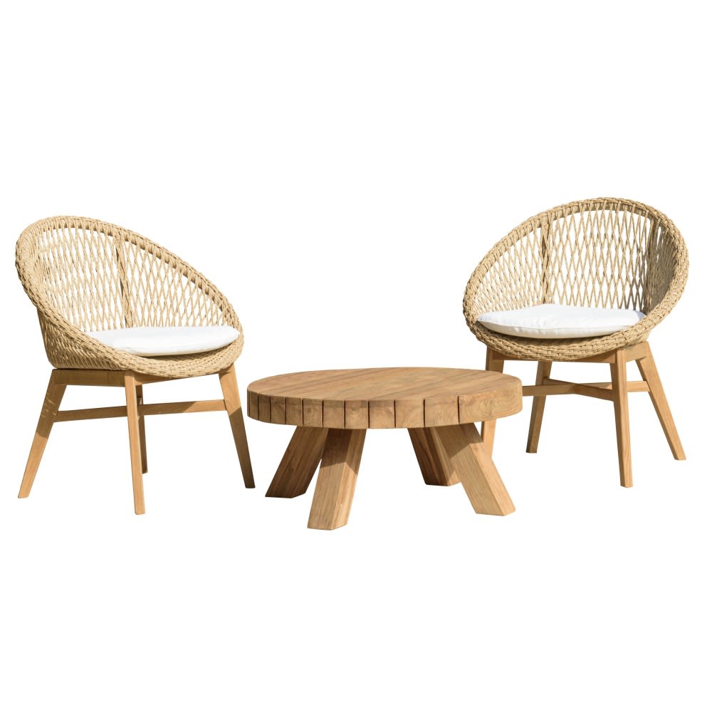 Salon de jardin teck recyclé rotin synthétique 2 personnes