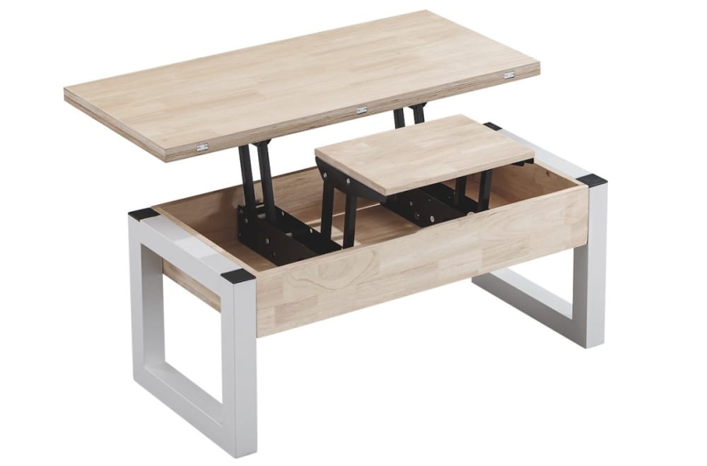 Hochklappbarer Couchtisch Holz und Stahl L110 cm - Maisons Du