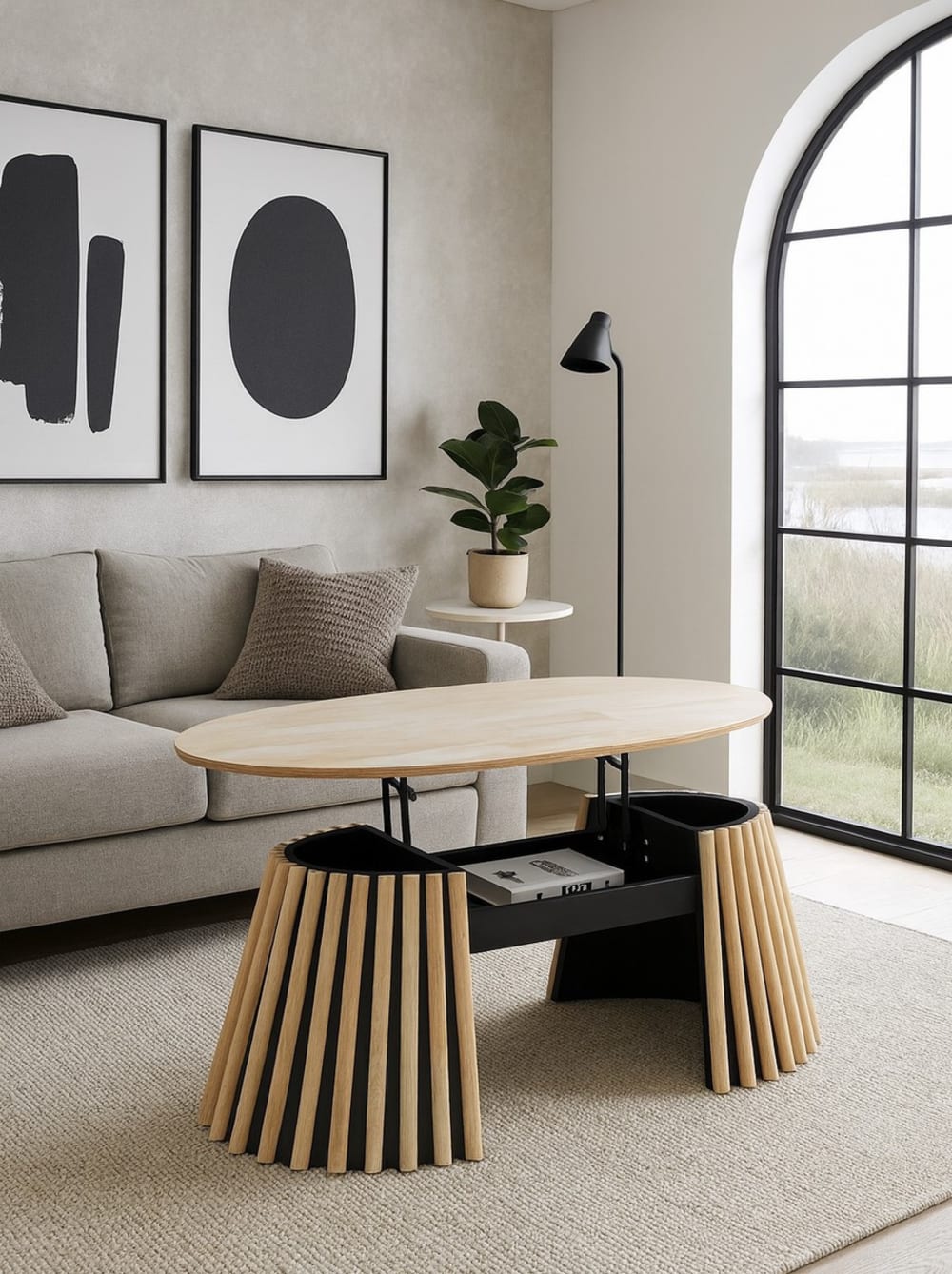 Table basse ovale relevable en bois L120 cm
