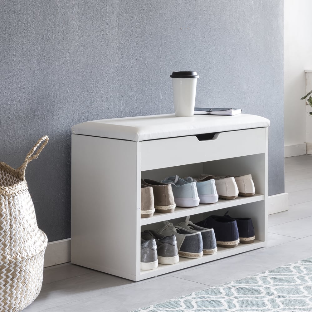 Schuhbank mit 3 Fächern aus Spanplatte, Weiß - Maisons Du Monde