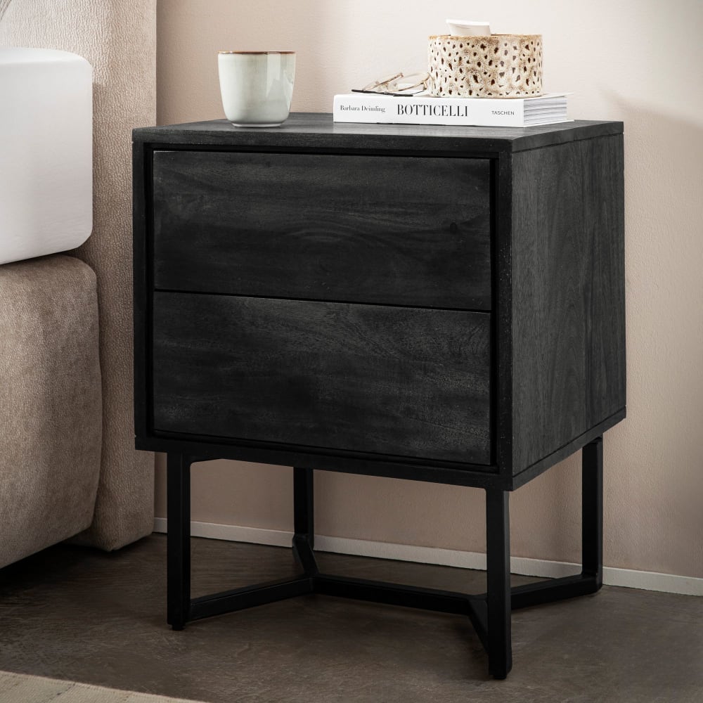 Nachtkonsole aus Massivholz, schwarz - Maisons Du Monde