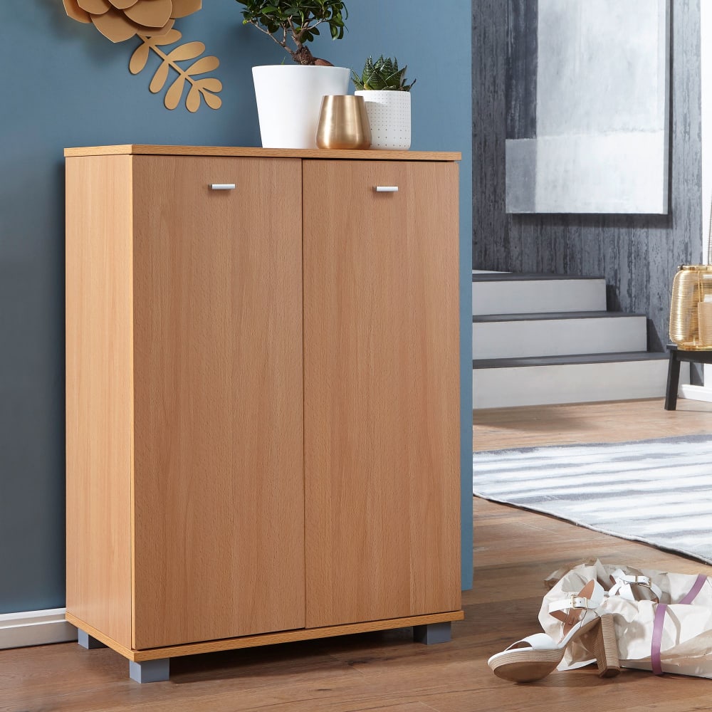 Schuhschrank mit 4 Fächern aus Spanplatte, Buche - Maisons Du