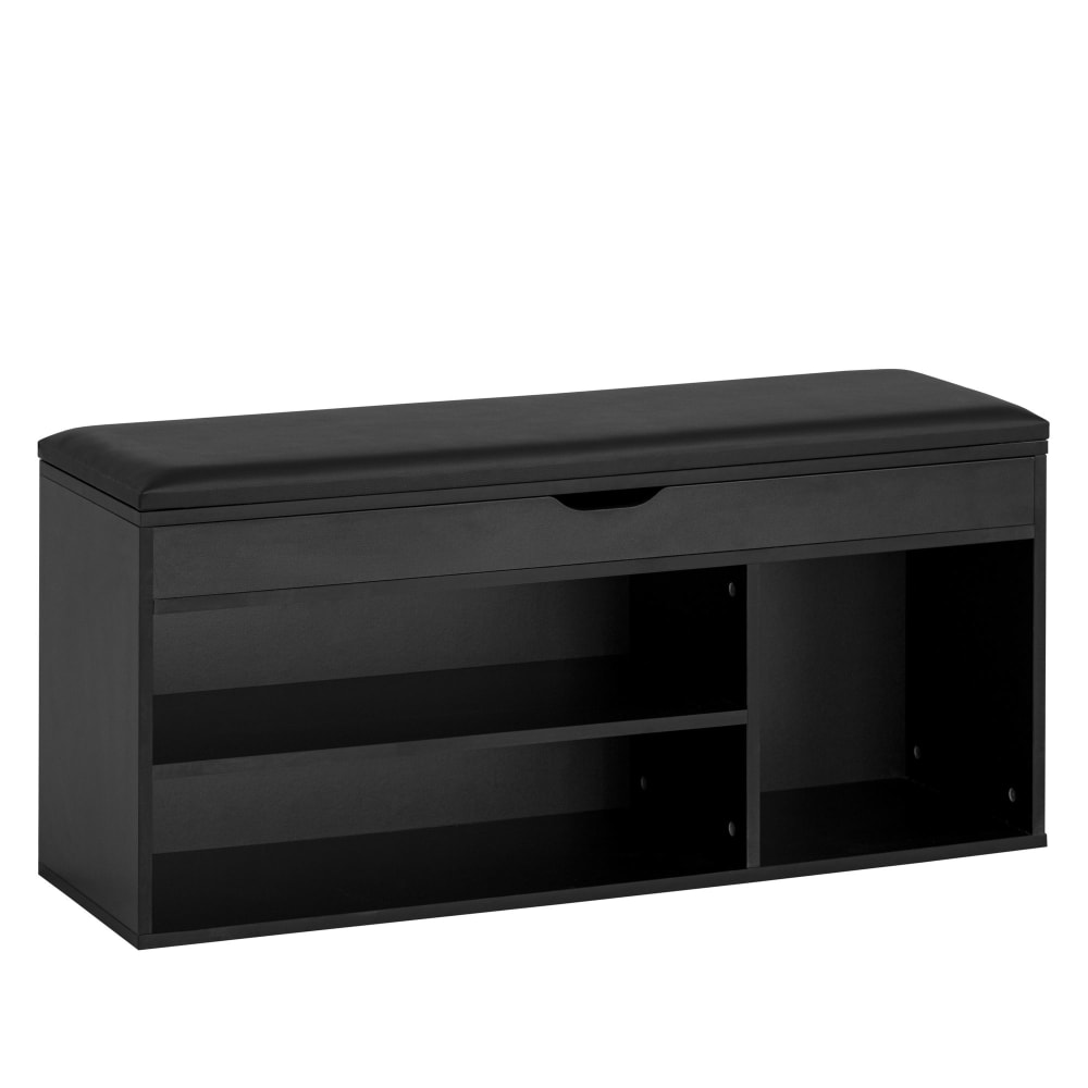 FineBuy Schuhbank aus Kunsteder, 104 cm schwarz style modern - Spanplatte