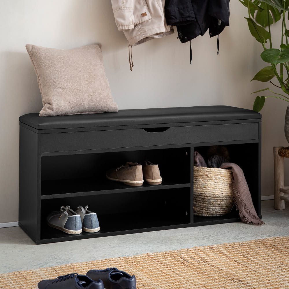 Schuhbank aus Kunsteder, 104 cm schwarz - Maisons Du Monde