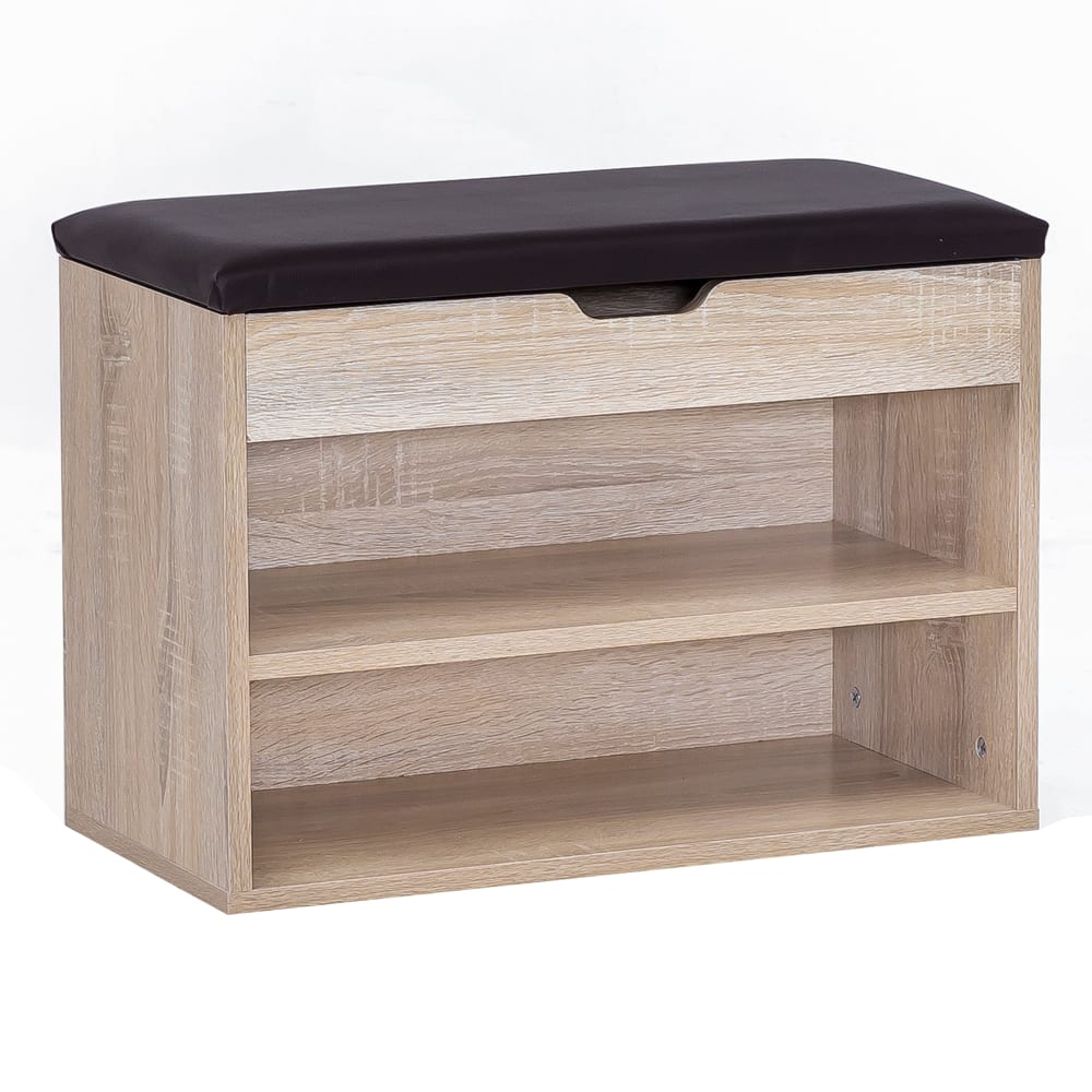 Banc à chaussures à 3 compartiments en aggloméré, marron