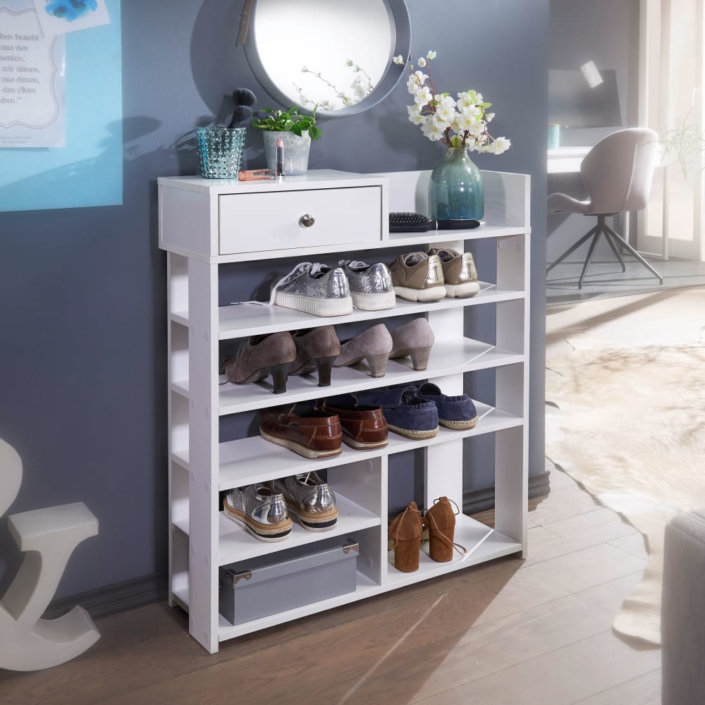 Schuhregal mit Schublade aus Spanplatte, Weiß - Maisons Du Monde