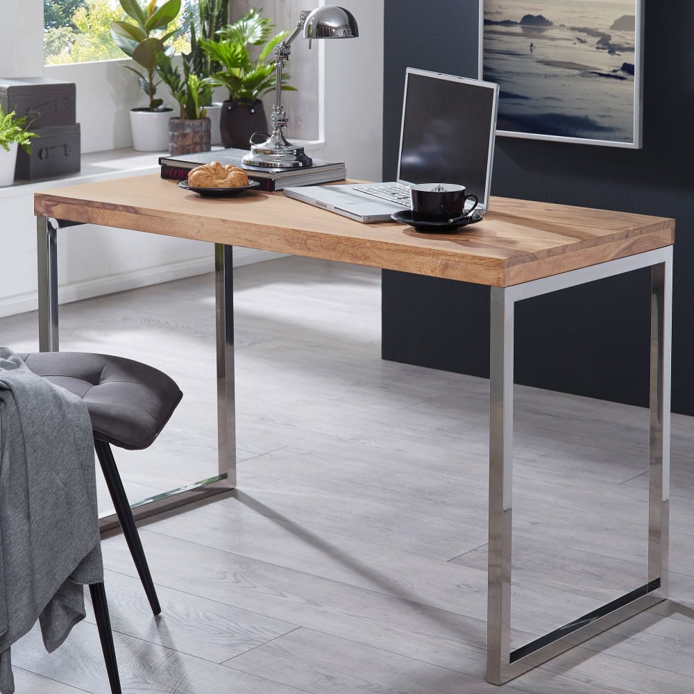 Schreibtisch 120 cm aus Akazie Massivholz, Braun - Maisons Du