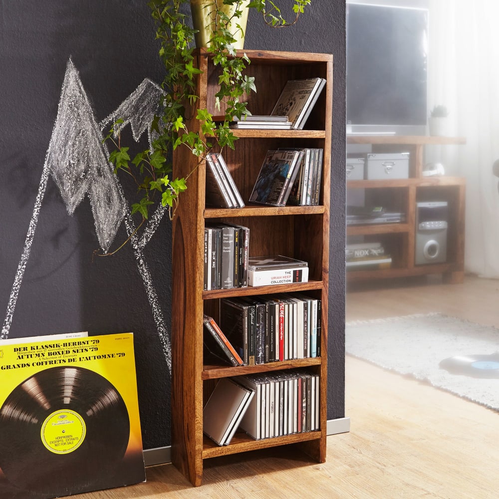 CD-Regal mit 5 Fächer aus Sheesham Massivholz Braun - Maisons Du