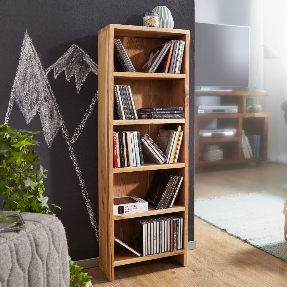 CD-Regal mit 5 Fächer aus Akazie Massivholz, Braun - Maisons Du