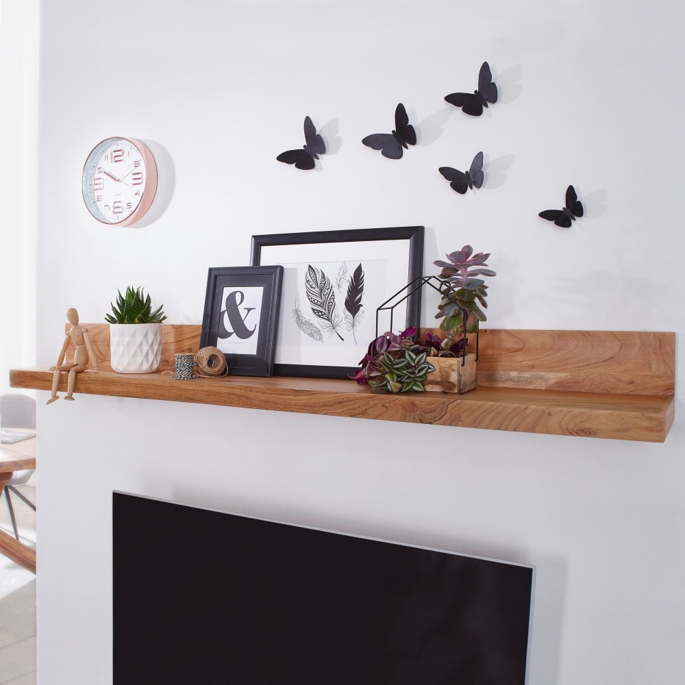 Étagère murale 80 cm en bois d'acacia massif, marron