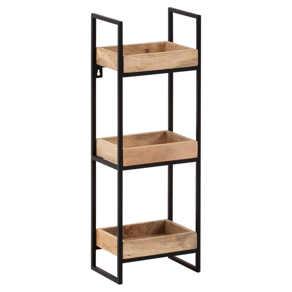 Étagère murale à 3 tablettes en bois de manguier massif, marron