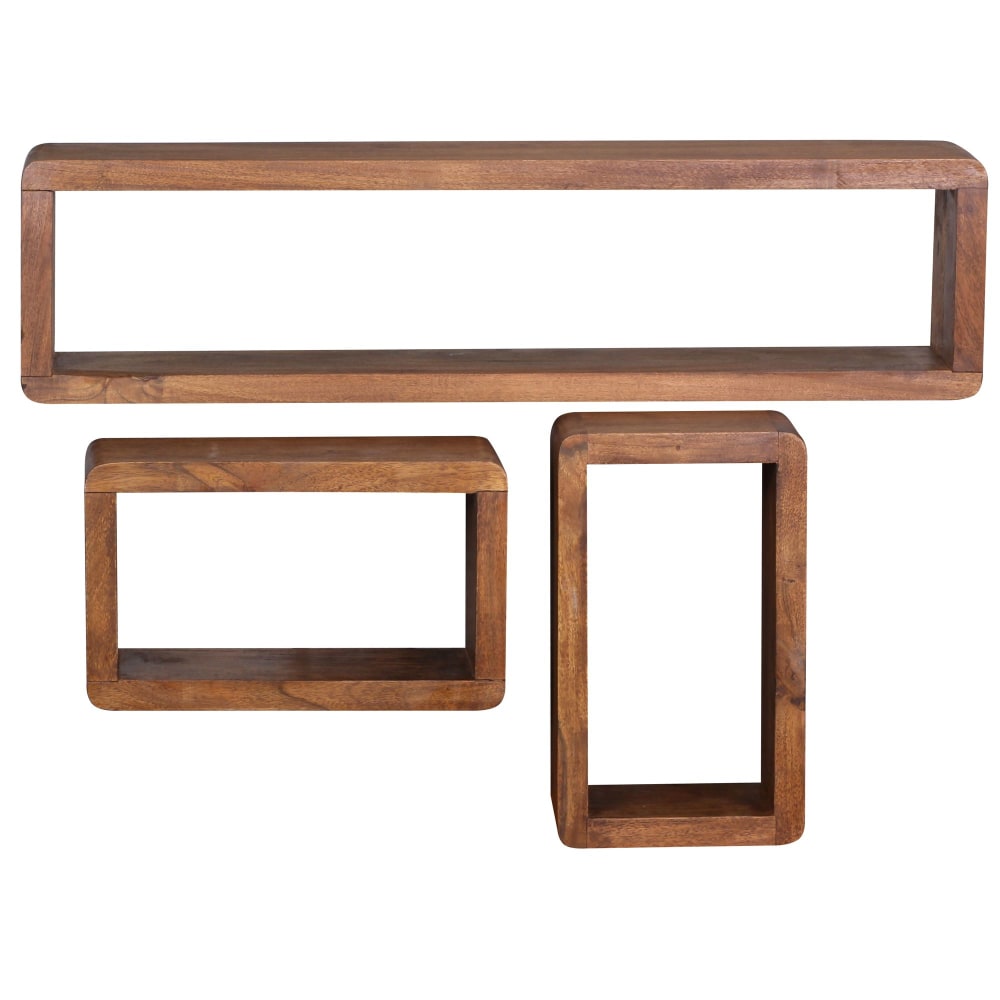 Wandregal 3Er Set Aus Sheesham Massivholz, Braun