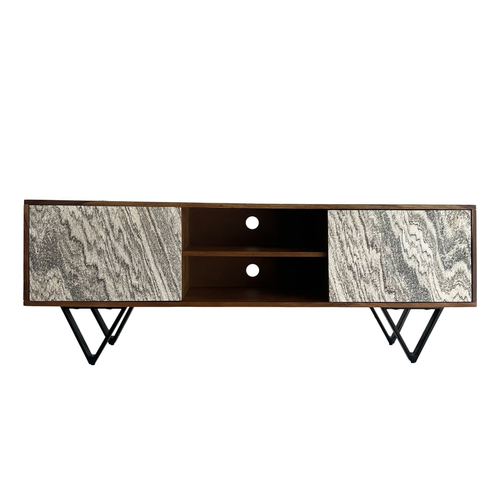 Meuble tv bas 150 cm en bois massif, marron