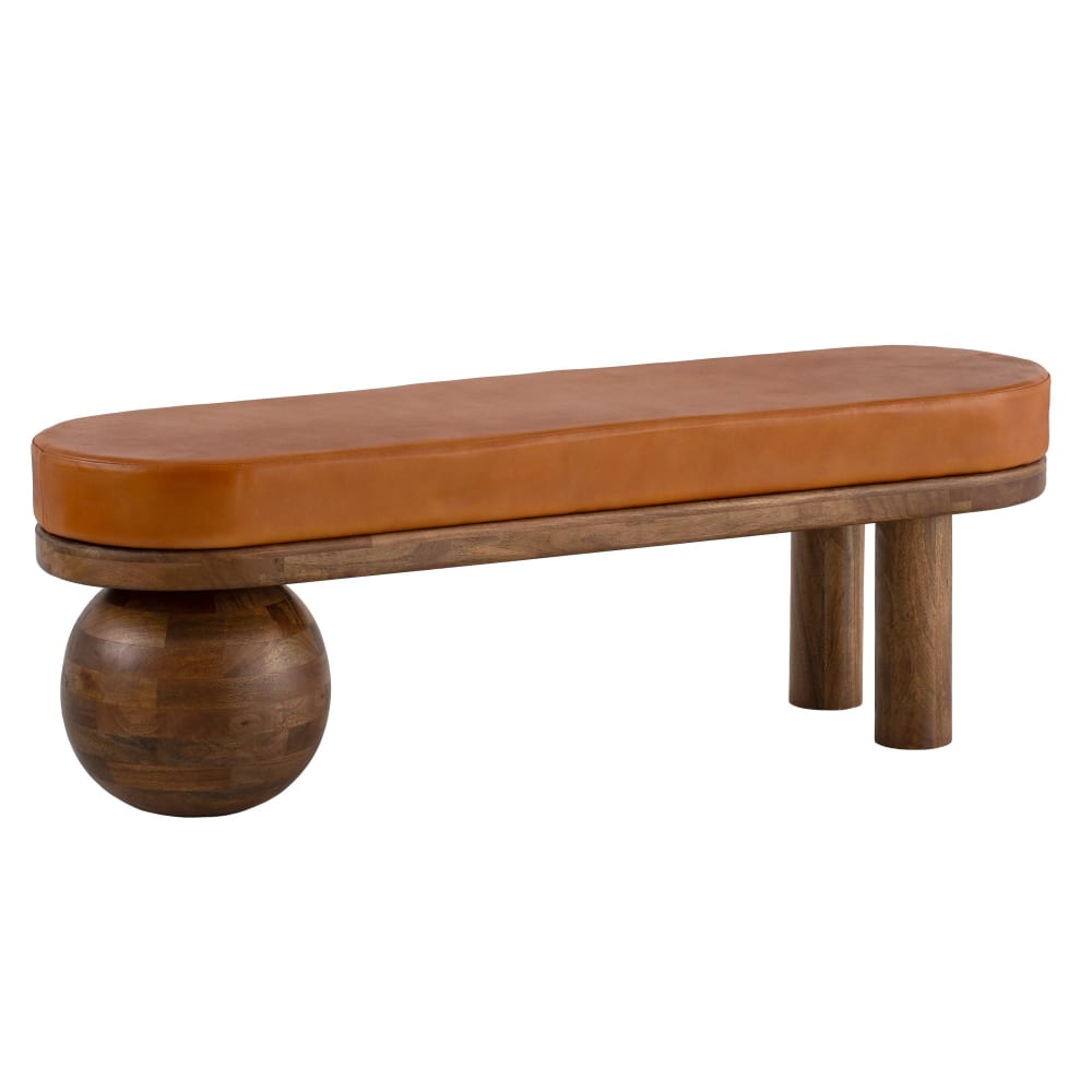 Banc 140 cm en cuir véritable, marron