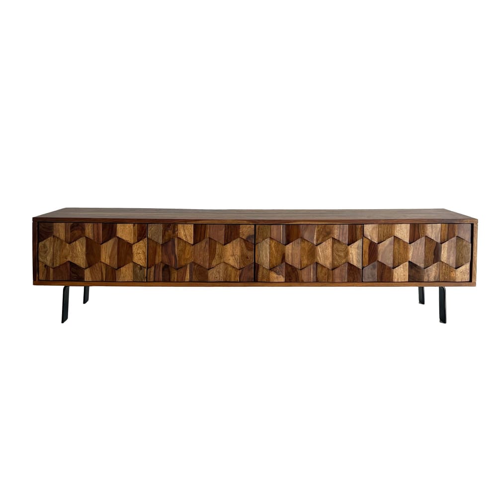 Meuble tv bas 160 cm en bois massif, marron