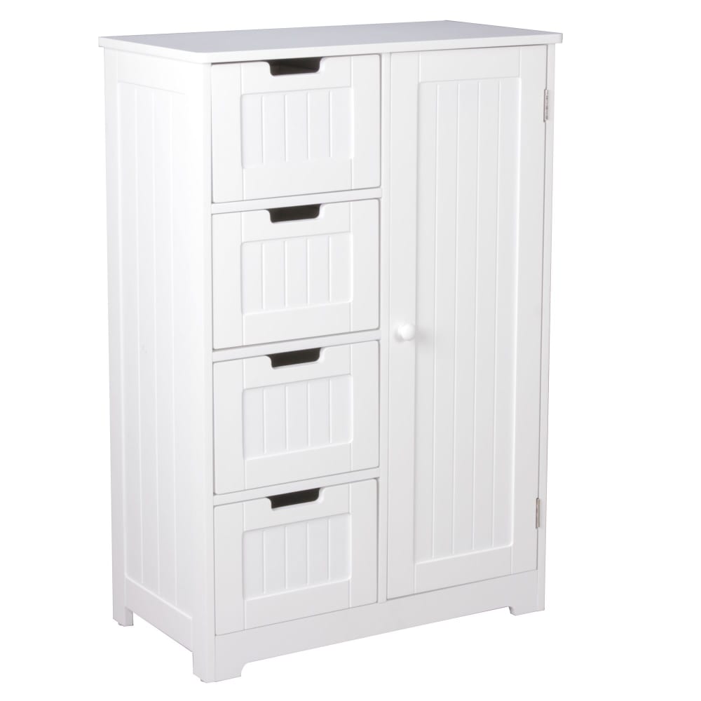 FineBuy Badregal mit 4 Schubladen aus MDF, Weiß style modern Weiß Spanplatte