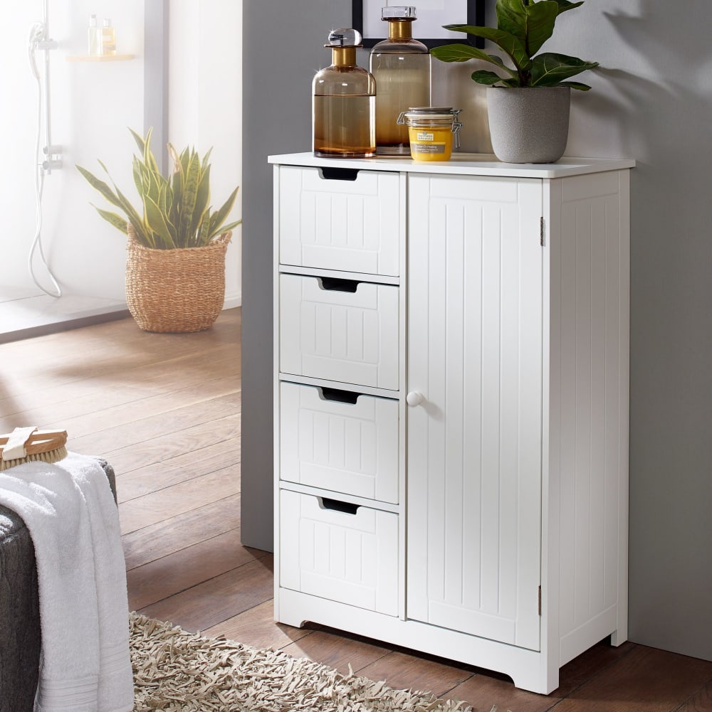 Badregal mit 4 Schubladen aus MDF, Weiß - Maisons Du Monde