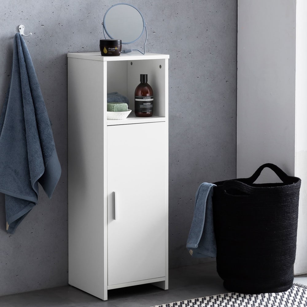 Badregal mit 1 Tür aus Spanplatte, Weiß - Maisons Du Monde