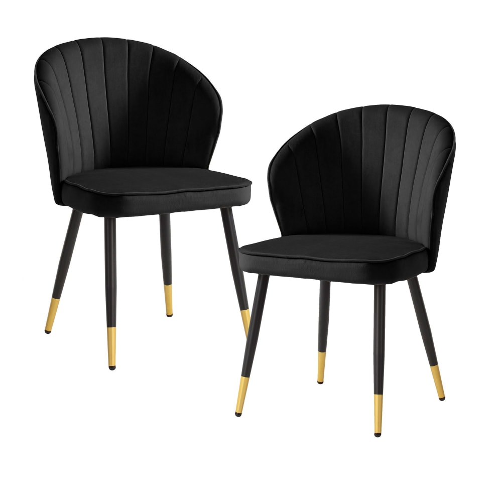 FineBuy 2er Set Esszimmerstühle aus Samt, schwarz style modern - Samt