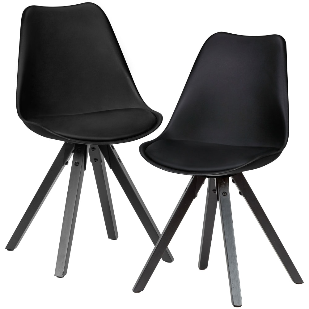 FineBuy 2er Set Esszimmerstuhl skandinavisches Design aus Kunstleder, Schwarz style modern Schwarz Stoff