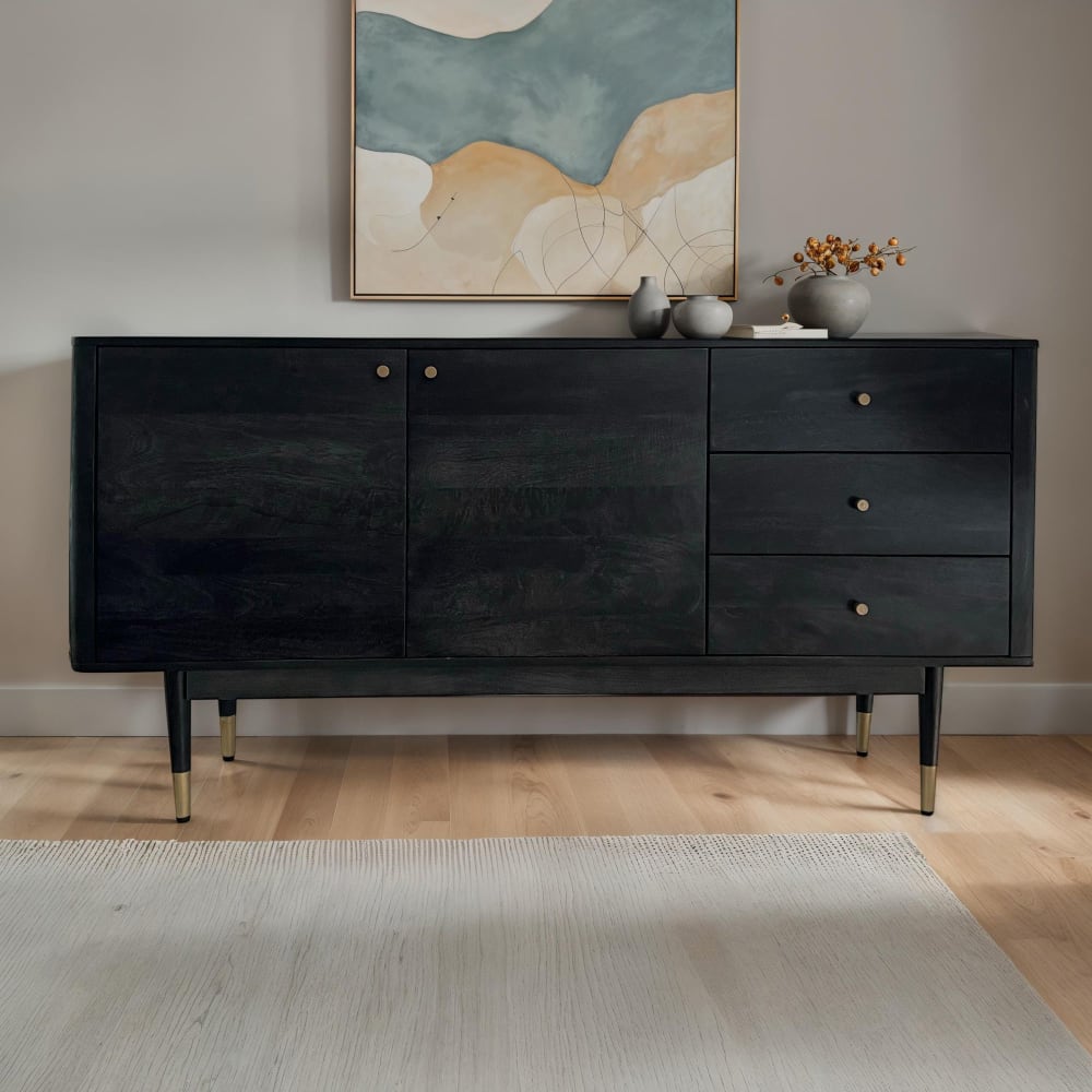 Sideboard aus Massivholz, 160 cm schwarz - Maisons Du Monde
