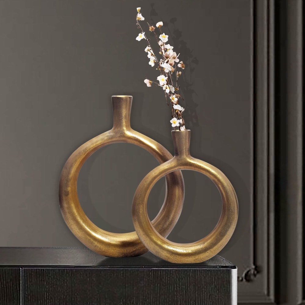 Lot de 2 vases de table en aluminium, doré — vue 3