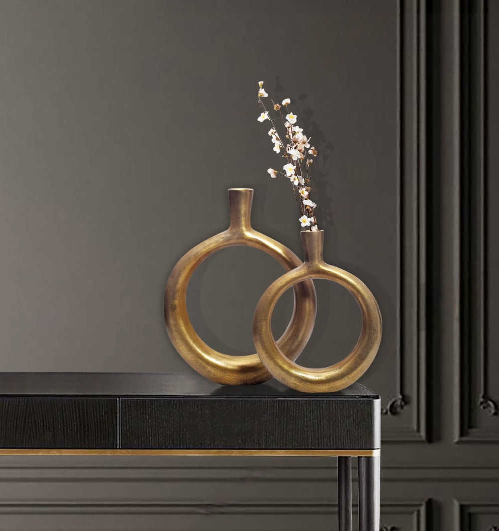 Lot de 2 vases de table en aluminium, doré — vue 4