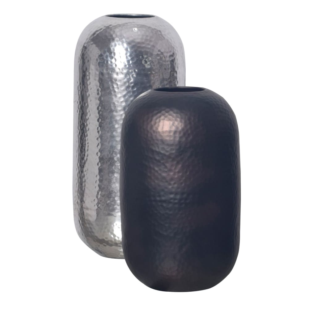 Lot de 2 vases de table en aluminium, argenté, noir et bronze