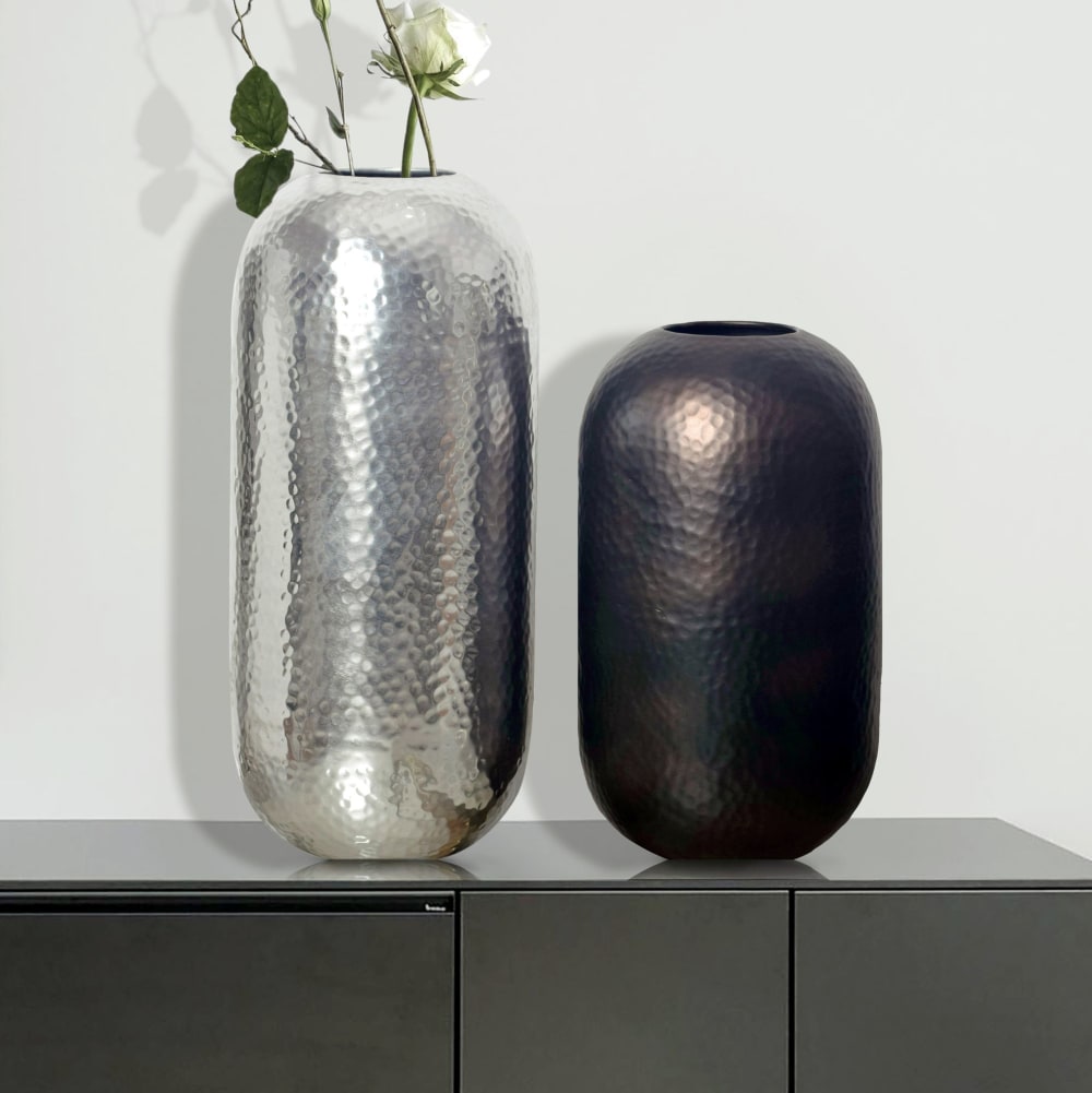 2er Set Tischvasen aus Aluminium, Silber Schwarz-Bronze - Maisons
