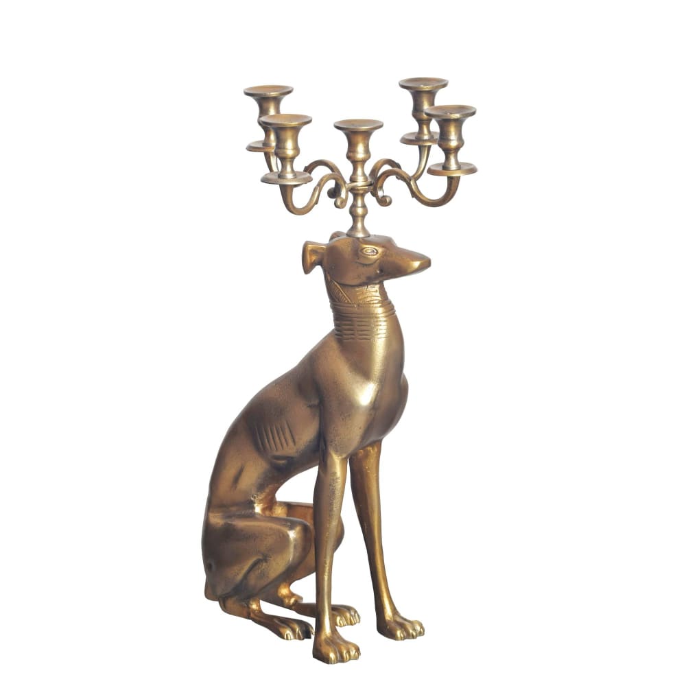 FineBuy FineBuy Kerzenständer Windhund 69 cm Aluminium Gold style modern Gold Aluminium