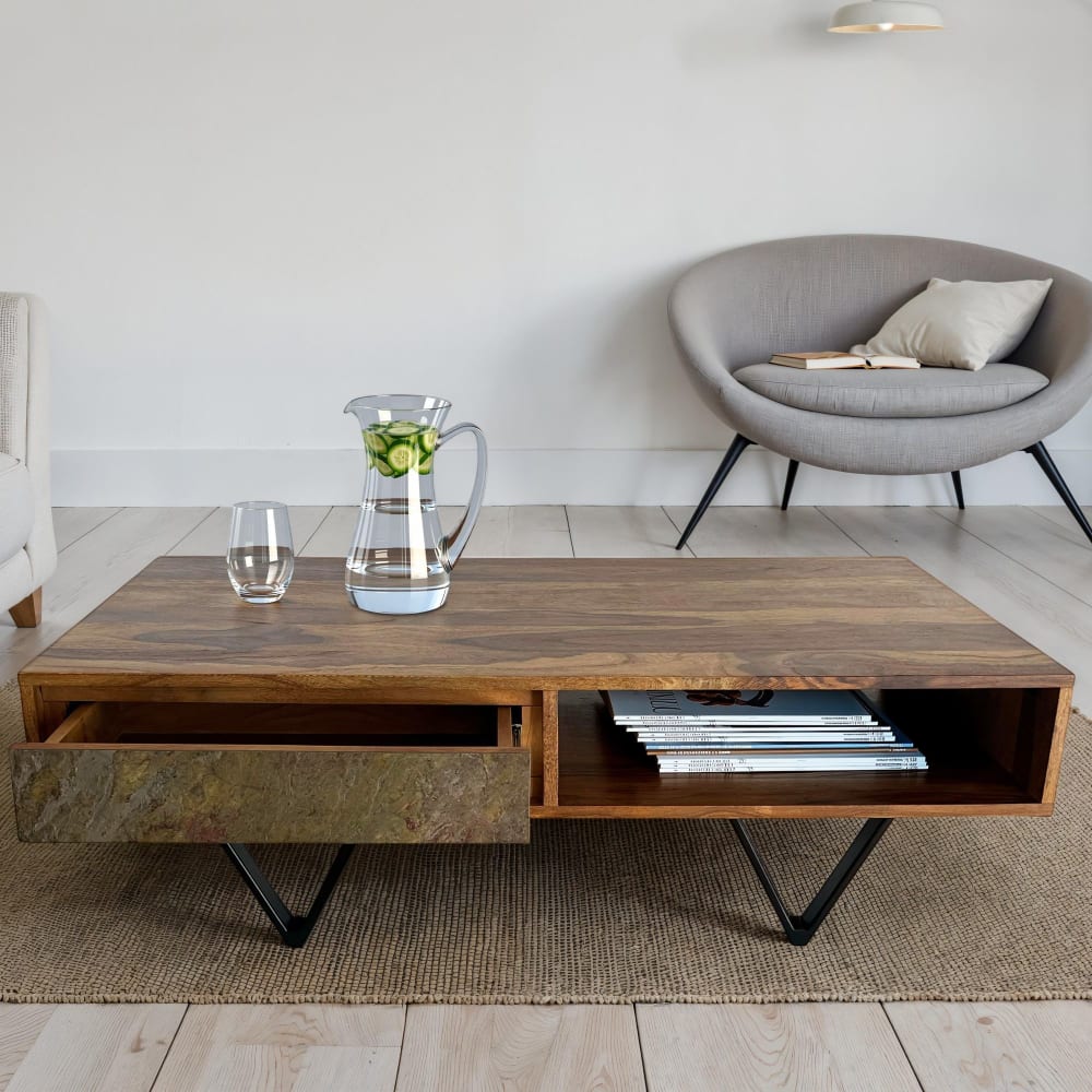 Couchtisch aus Massivholz, 115 cm braun - Maisons Du Monde