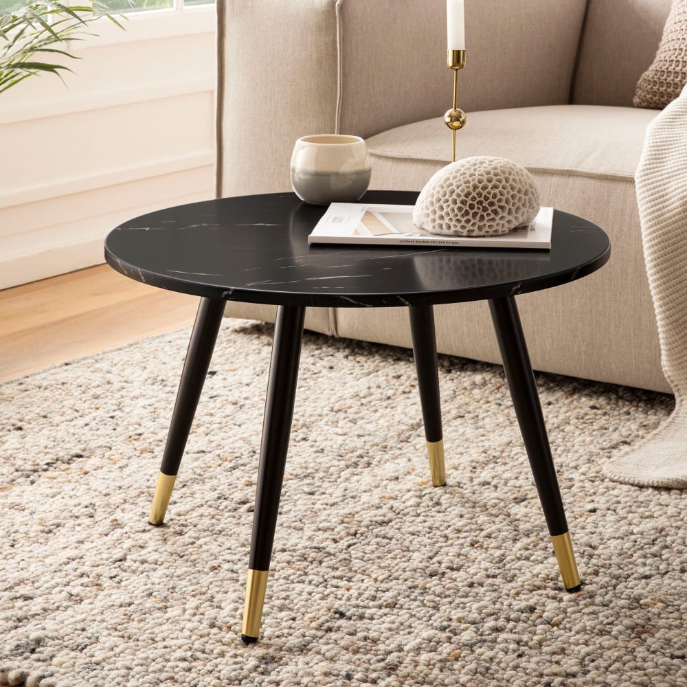 Couchtisch rund mit Marmor-Optik, schwarz - Maisons Du Monde