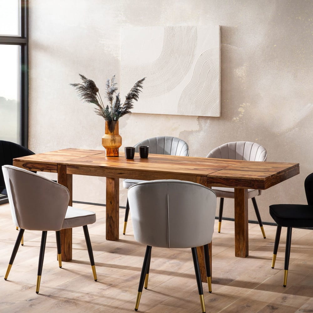 Esstisch erweiterbar aus Sheesham Massivholz, 120 cm braun -