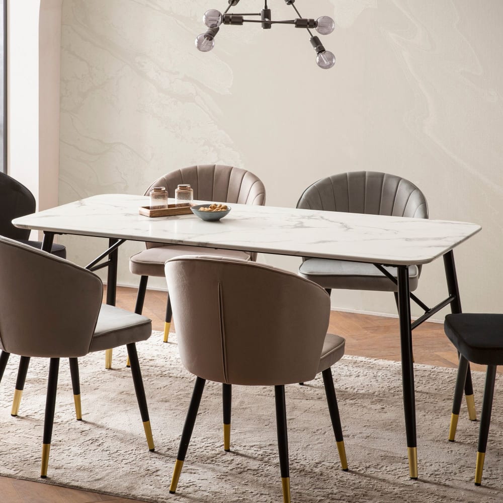 Esstisch aus MDF, 200 cm Marmor Optik weiß - Maisons Du Monde