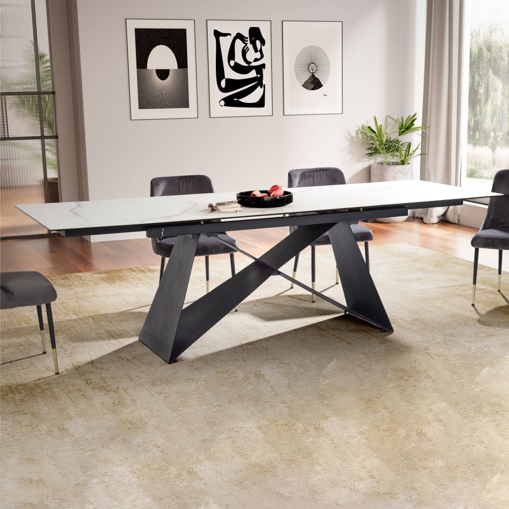 FineBuy Esstisch ausziehbar aus Keramik, weiß 180 - 260 cm style modern - Glas