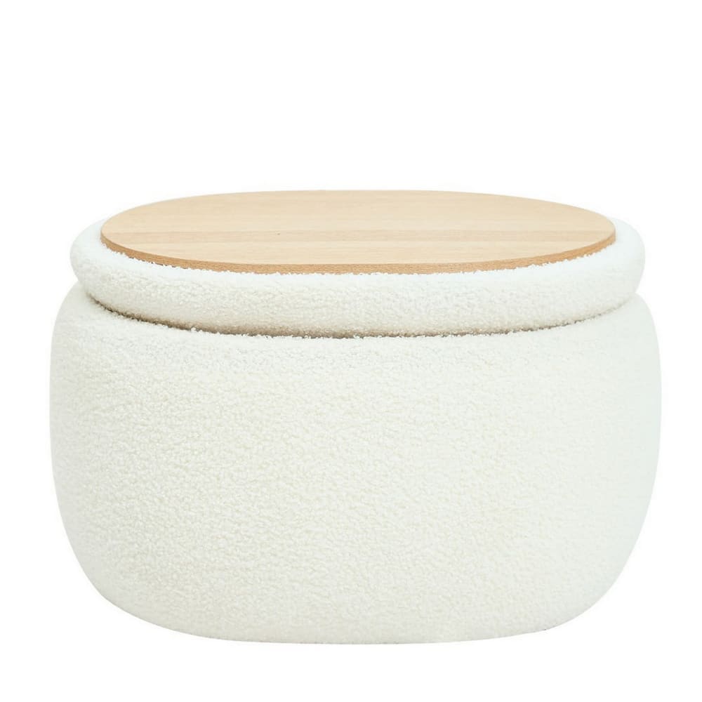 Pouf table basse avec rangement en bouclettes blanches