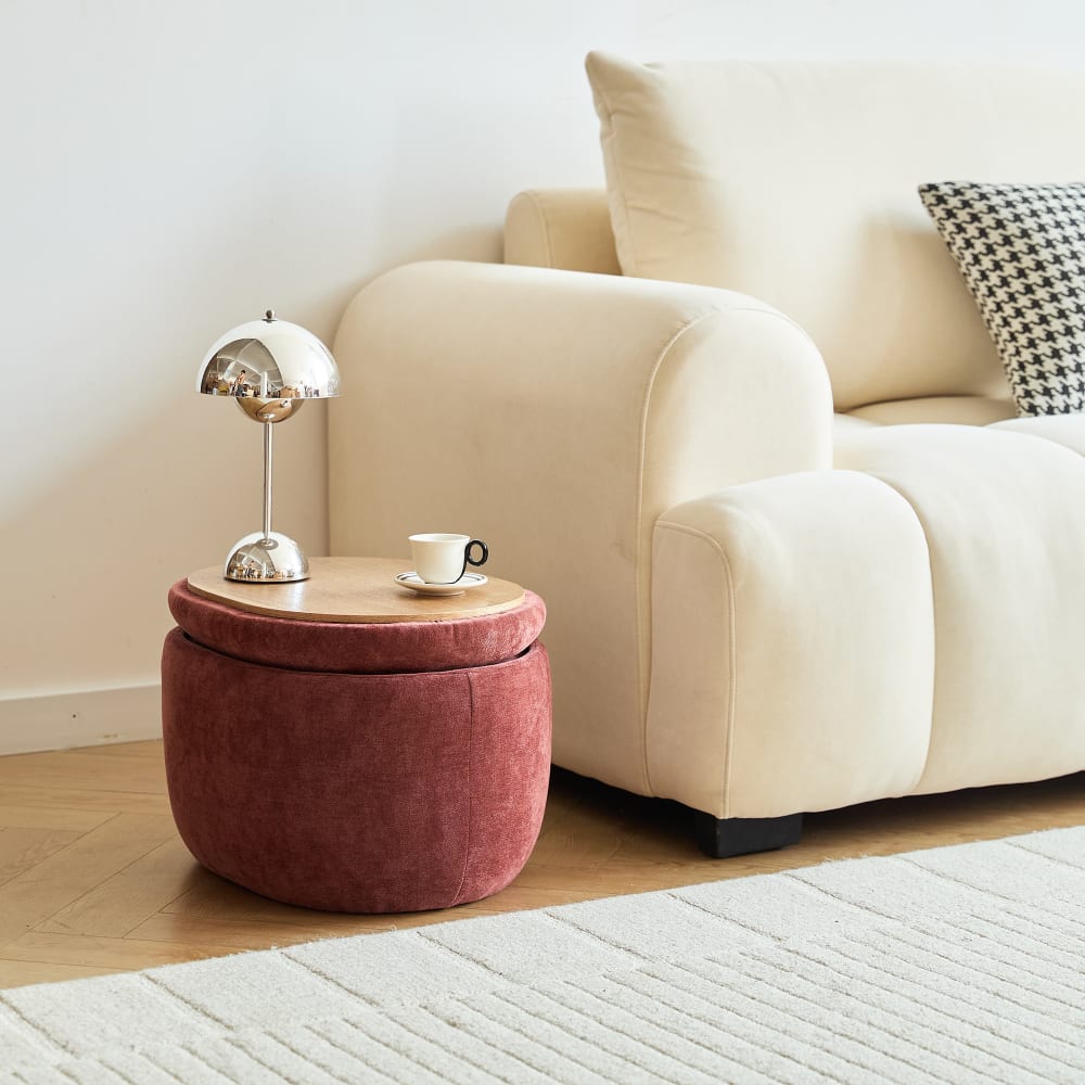 Pouf table basse avec rangement en tissu terracotta