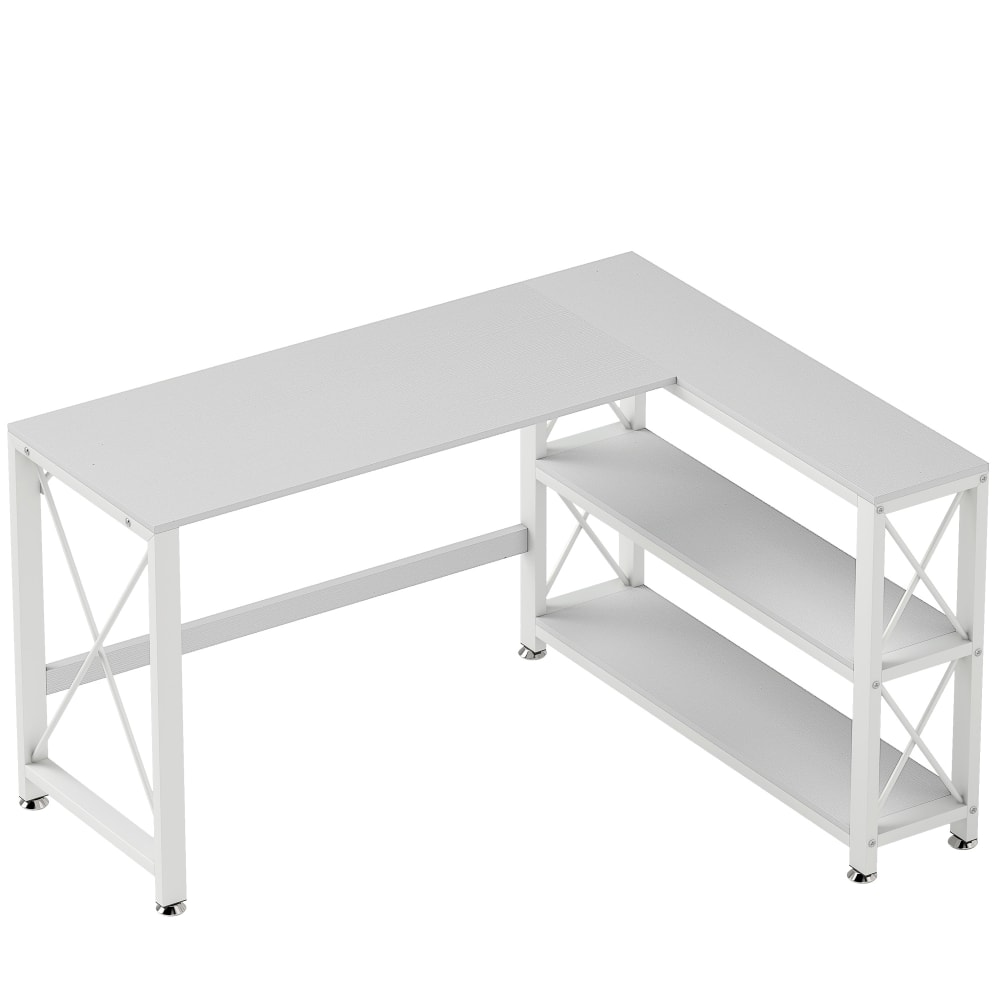 Bureau d'angle réversible étagère de rangement cadre en métal blanc