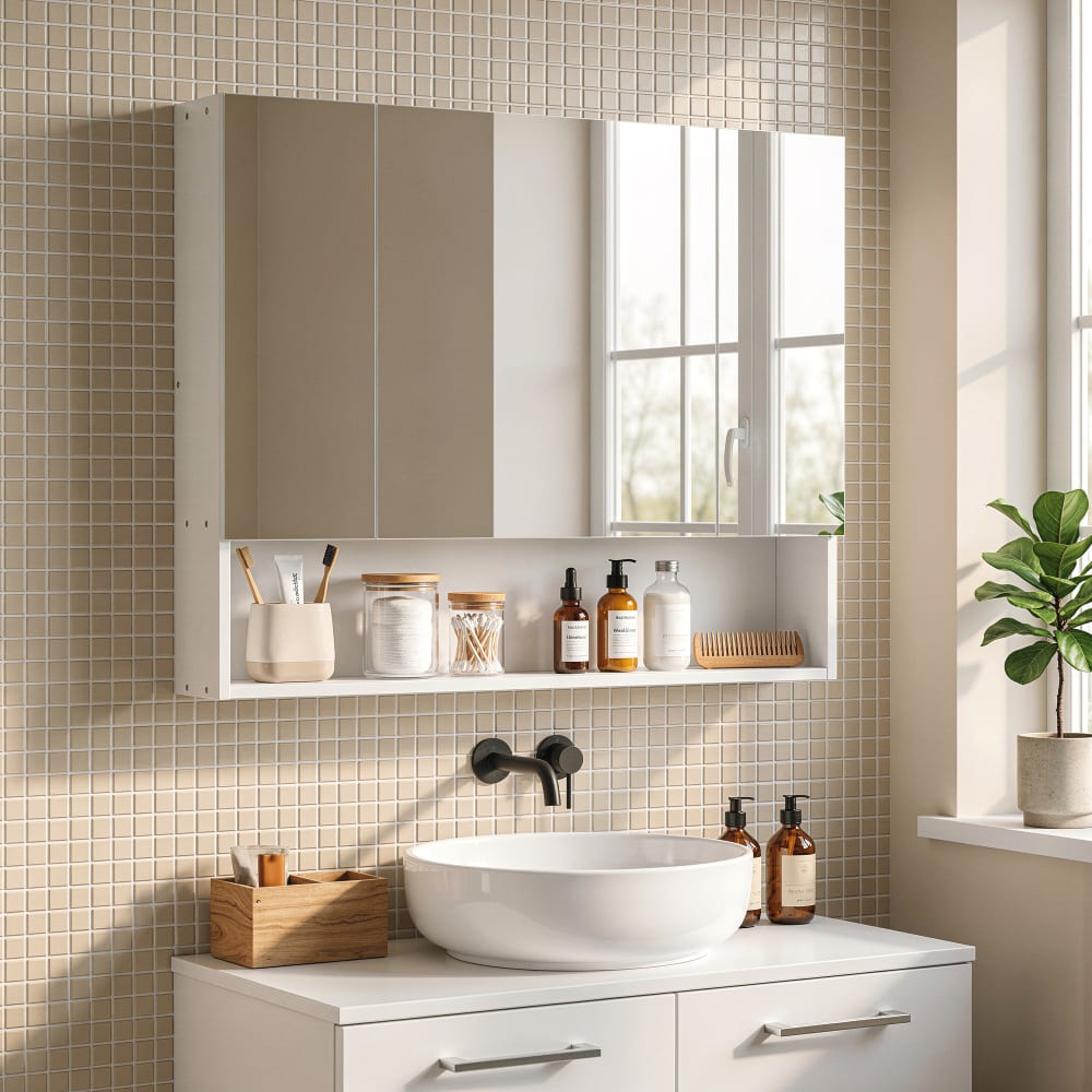 Badezimmer-Spiegelschrank, 3-türig, MDF weiß - Maisons Du Monde