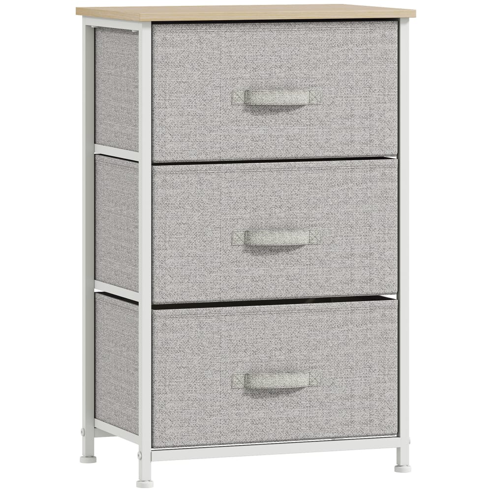 Commode 3 tiroirs en tissu cadre en acier et MDF gris