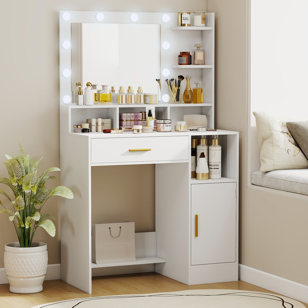 LED-Spiegel-Kommode, 10x Beleuchtung & weißes MDF - Maisons Du