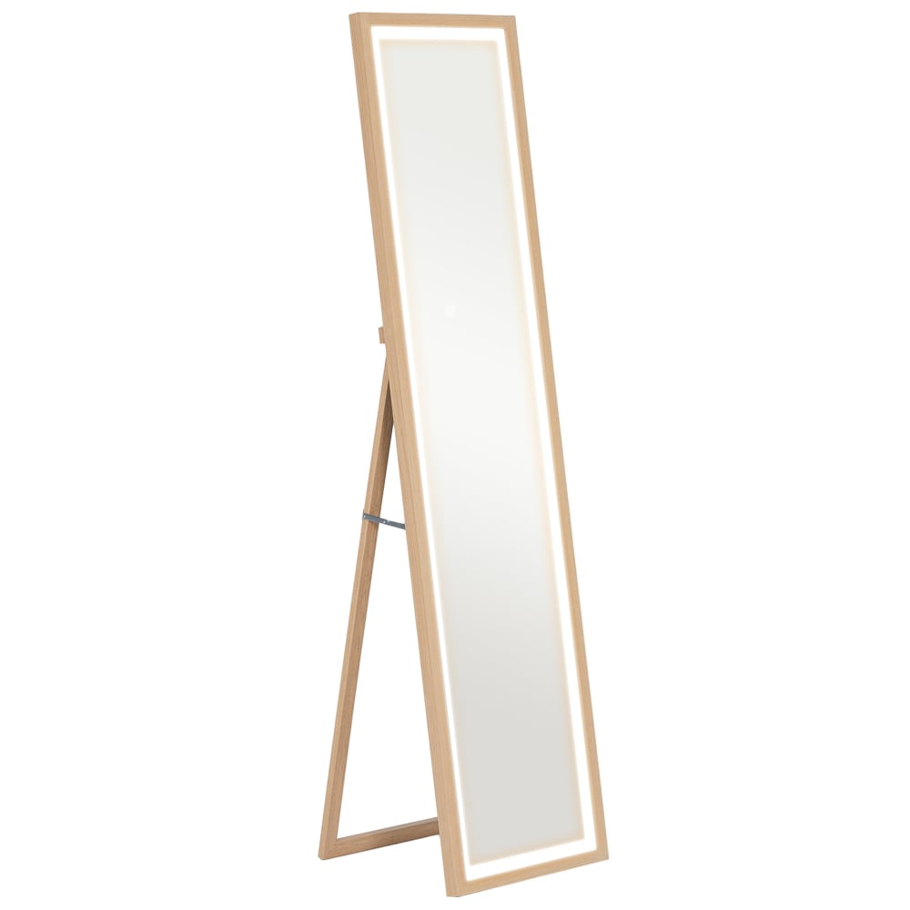 Grand miroir éclairage LED 3 couleurs verre trempé et MDF chêne