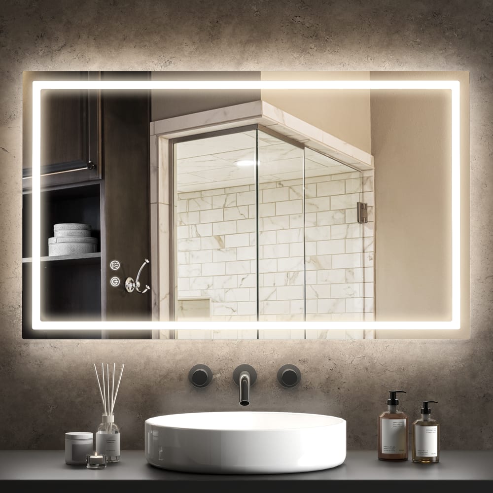 LED-Badezimmerspiegel 100x60cm, transparentes Glas - Maisons Du
