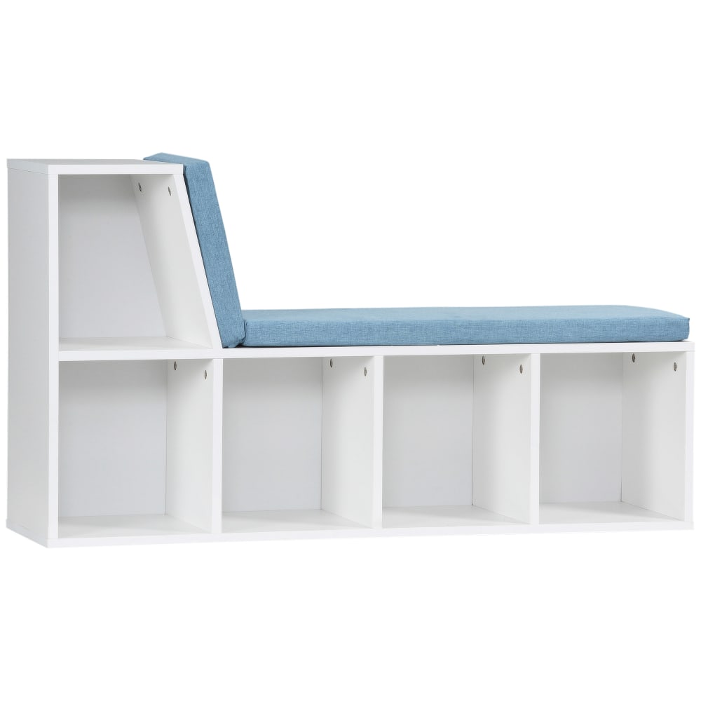 Bibliothèque banc 2 en 1 avec 5 compartiments étagère blanc bleu
