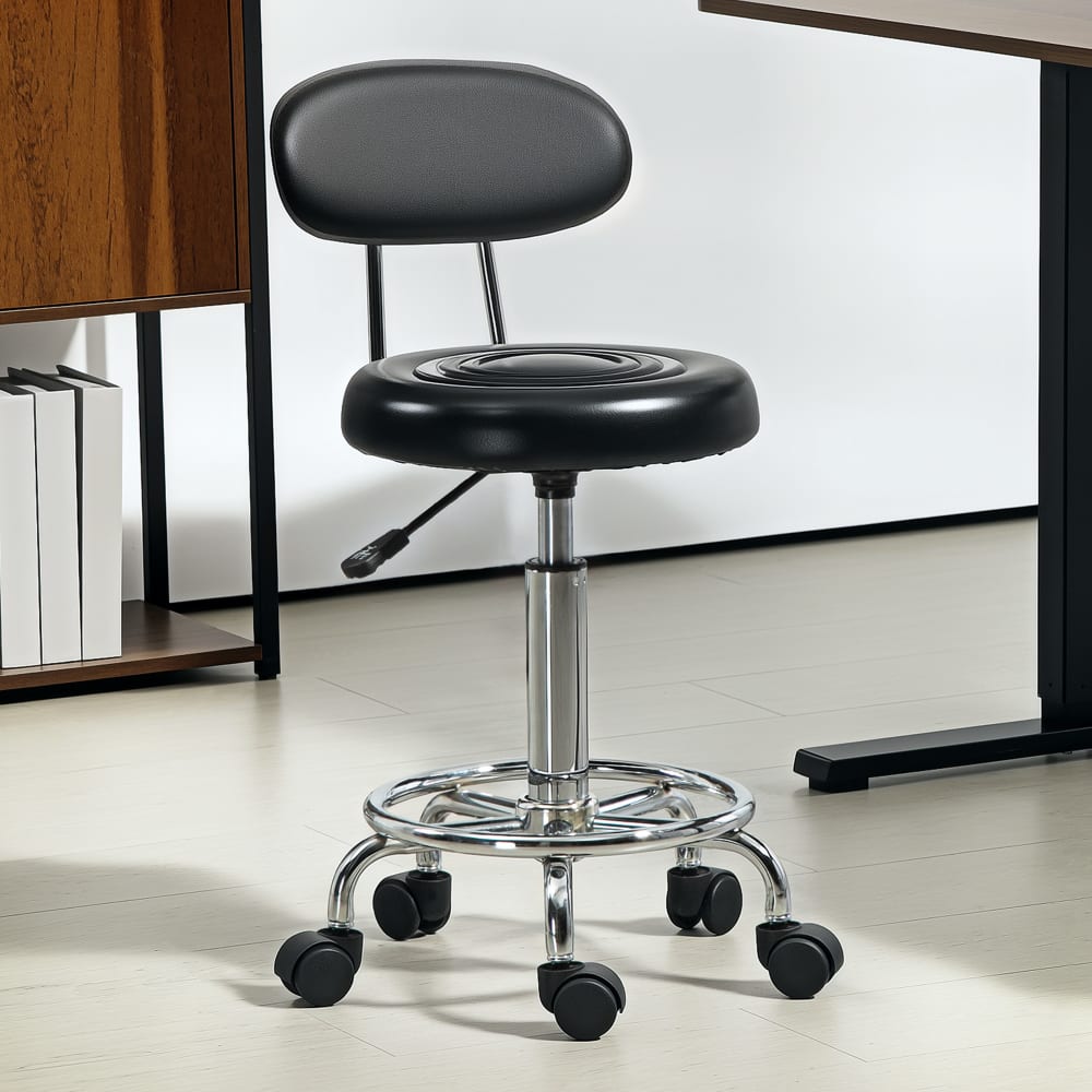 Tabouret à roulettes hauteur réglable cadre en acier noir